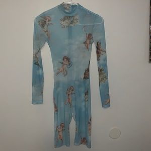 Mesh angle long sleeve romper